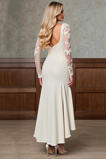 Champagne Satin Mermaid Long Mother of the Bride Dress with Long Sleeves